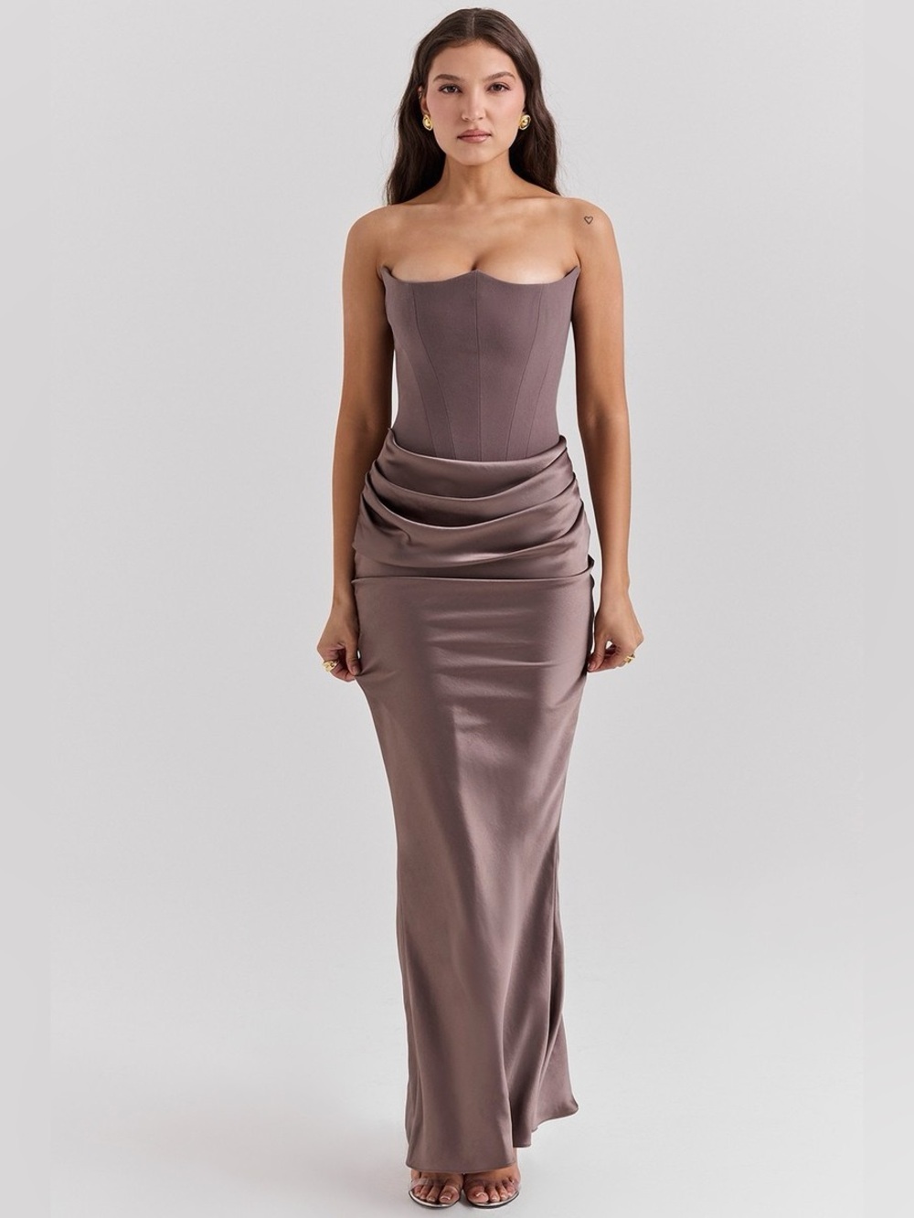 House of Cb ‘Persephone’ Smoke Strapless Corset Maxi Dress NWOT